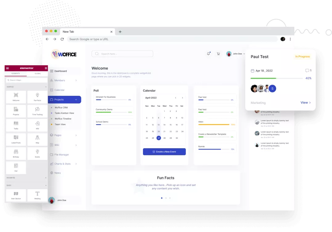 woffice– 内部网和外部网WordPress高端资讯主题